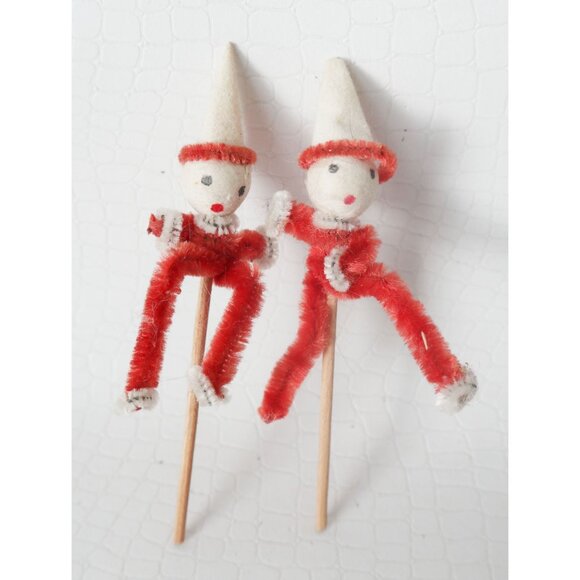 4 Vintage Christmas Decorations Angel Santa Cotton Spun Chenille Japan - Picture 2 of 7